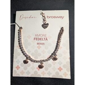 Brosway Desideri Rose Gold Tone Crystal Heart Charm Bracelet MSRP $74